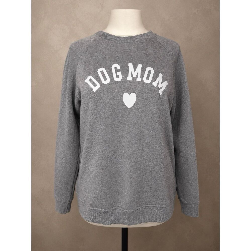 Dog Mom Graphic Sweatshirt Raglan Pullover Heather Gray Medium